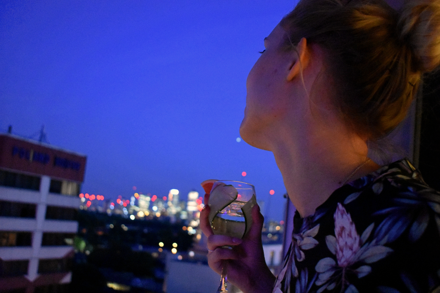 Agnes watching Canary Wharf from 9th floor